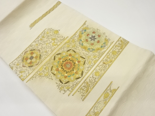 JAPANESE NAGOYA OBI / SHELL INLAY / KINSAI / FLOWER CREST